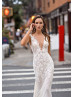 Sleeveless Beaded Ivory Lace Open Back Wedding Dress